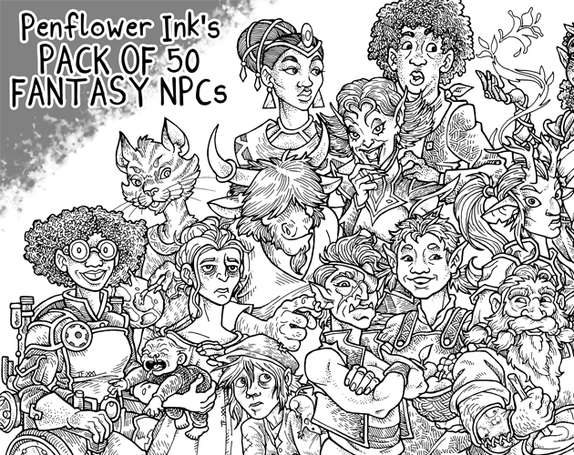 Asset Pack of 50 Fantasy TTRPG NPCs